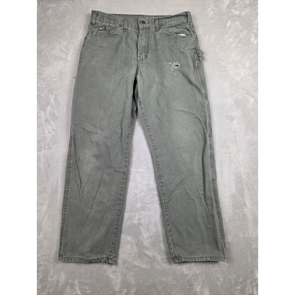 Dickies Canvas Carpenter Pants Mens 32x30 Green Workwear Utility Distressed